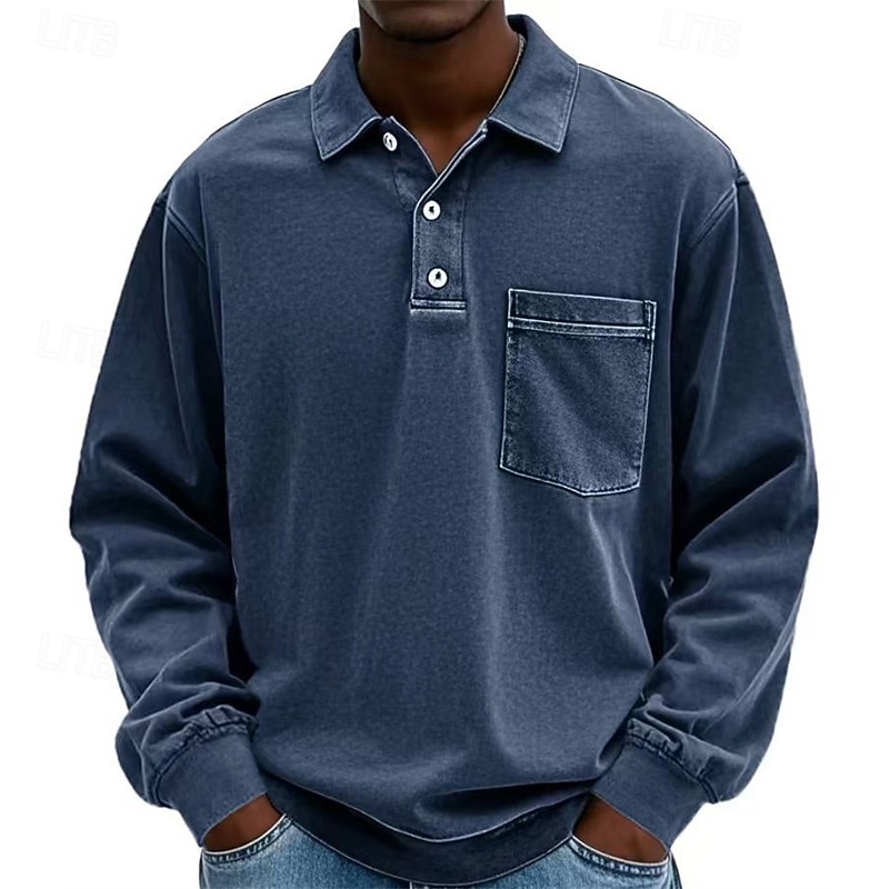 Herren Poloshirts Golfshirt Lässig Straße Revers Langarm Basic Modern Einfach Tasche Knöpfe Frühling Herbst Normale Passform Violett Marineblau Fuchsie Khaki Armeegrün Grau Poloshirts 2026 - $31.99 –P10