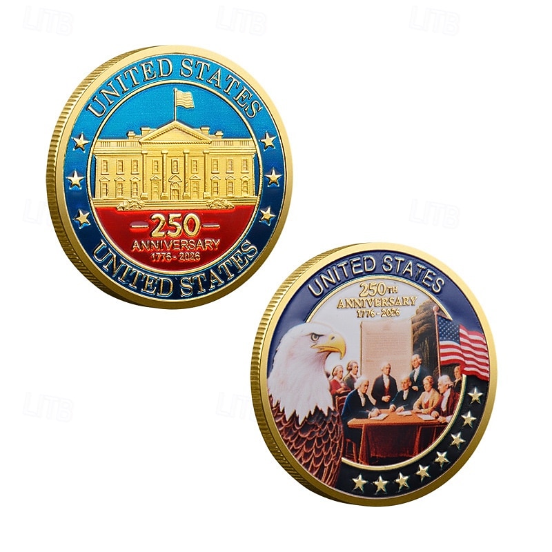 250th Anniversary Commemorative Coins - Golden American Flag & Liberty Bell Design Collectible Coins, Durable Metal Anniversary Coins for Display, Collectors Patriotic Semiquincentennial 2026 - $15.99 –P2