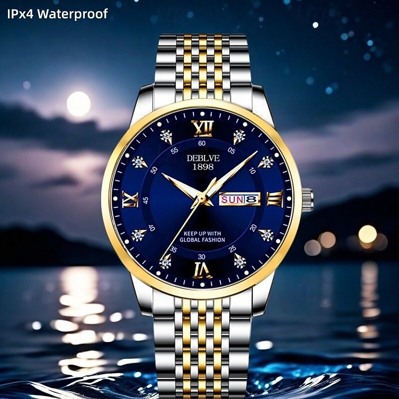 Fashionable Men's Wristwatch High-end Men's Quartz Watch Date Calendar Luminous Dial Rhinestone Decoration The Best Gift Choice for Men 2026 - $20.99 –P6