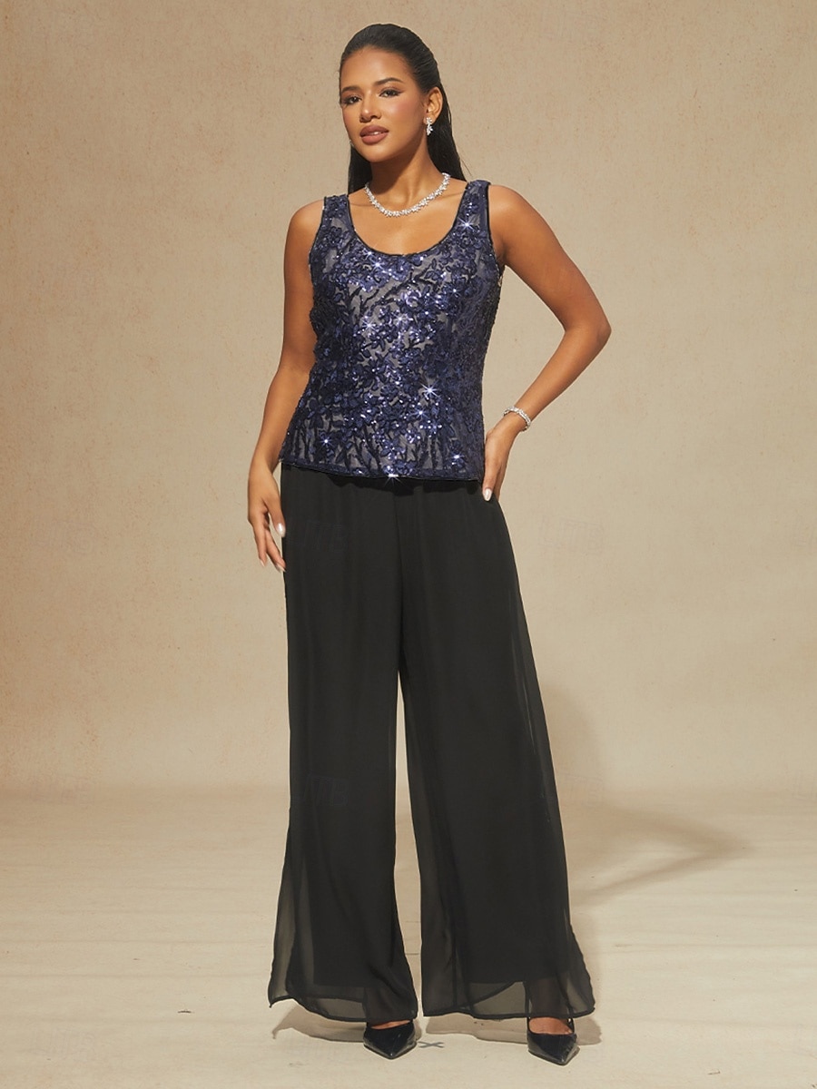 2026年 女性用 ブラウス 2 ピースの衣装 ドレッシーなトップス スパンコール 刺繍 フラワー エレガント 七分袖 スタンドカラー レギュラートップス パーティー ネイビーブルー 春 秋 冬  コレクション – $119.99 –P11