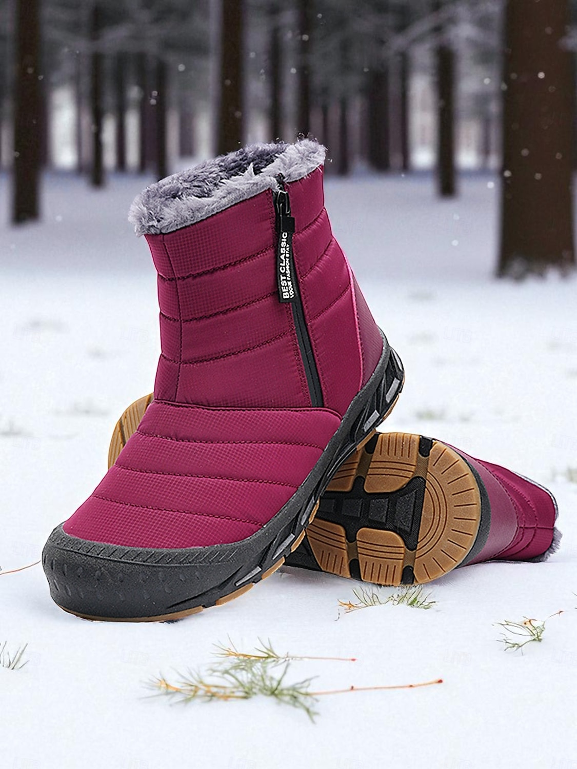 Women's Burgundy Fur Lined Ankle Boots - Waterproof Winter Snow Shoes with Anti-Slip Rubber Sole, Warm Cozy Footwear for Outdoor and Casual Wear 2026 - $54.99 –P7