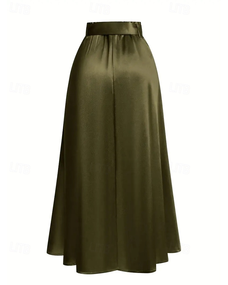 Mujer Faldas de satén Moda Maxi Alta cintura Faldas Plano Plisado Microelástico Diario Cita Vino Negro Rosa Verde Oscuro Primavera 2026 - $29.99 –P16