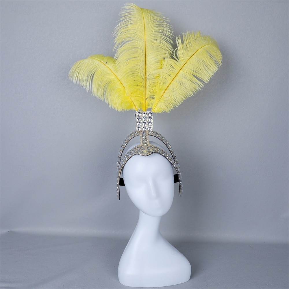 Carnaval 2026 Accesorios Samba del Carnaval de Río Diadema de Showgirl de Plumas de Avestruz Blanca - Diadema de Cristales y Piedras - Accesorio de Vestuario Burlesque Gatsby para Festival de Brasil 2026 - $53.99 –P15