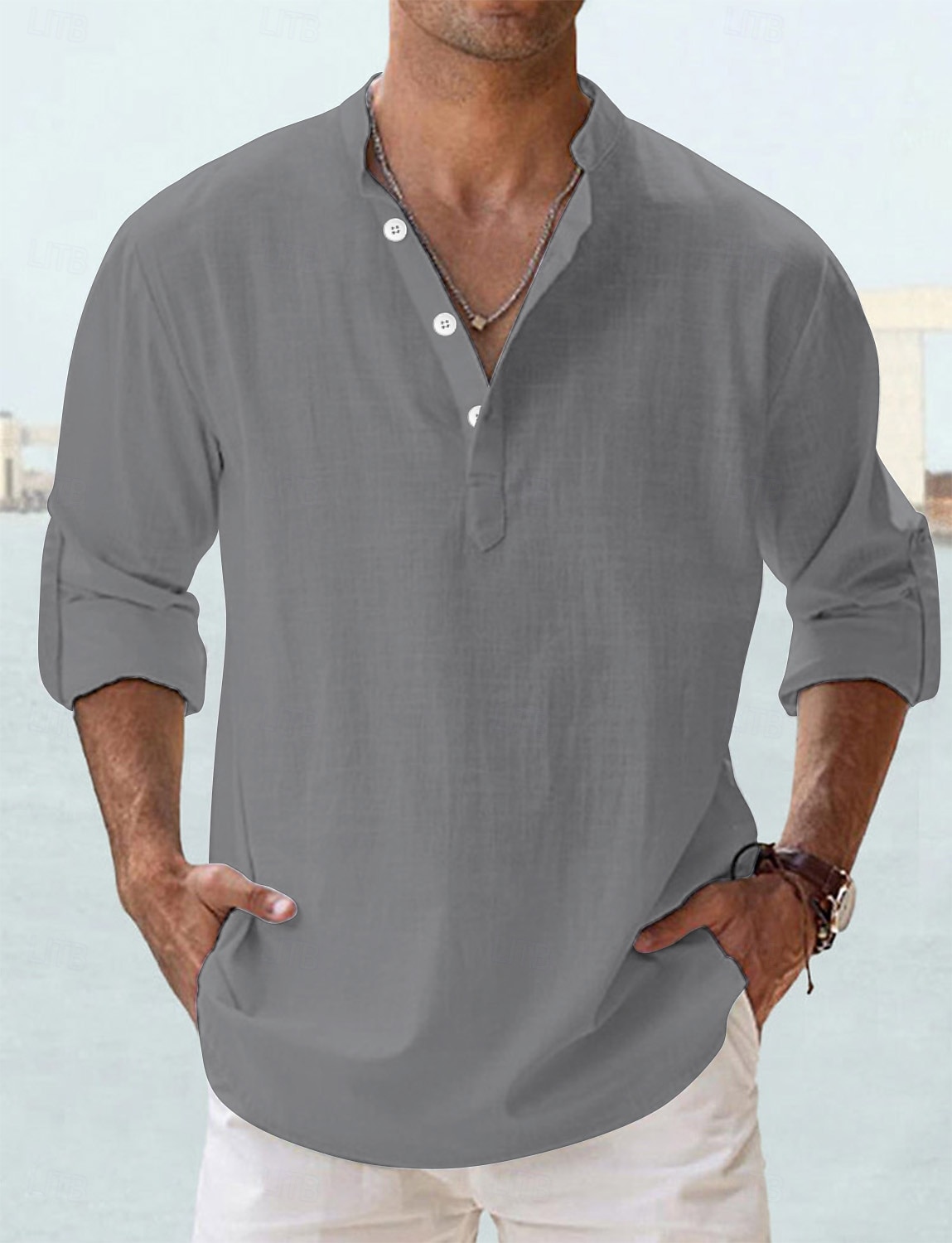 Per uomo Camicia Camicia di lino Camicia Estiva Camicia da Spiaggia Semplice Vacanza Camicia hawaiana Blu Nero Bianco Rosa Manica Lunga Collo alla coreana Primavera & Estate Abbigliamento Base del 2026 a $22.99 –P12