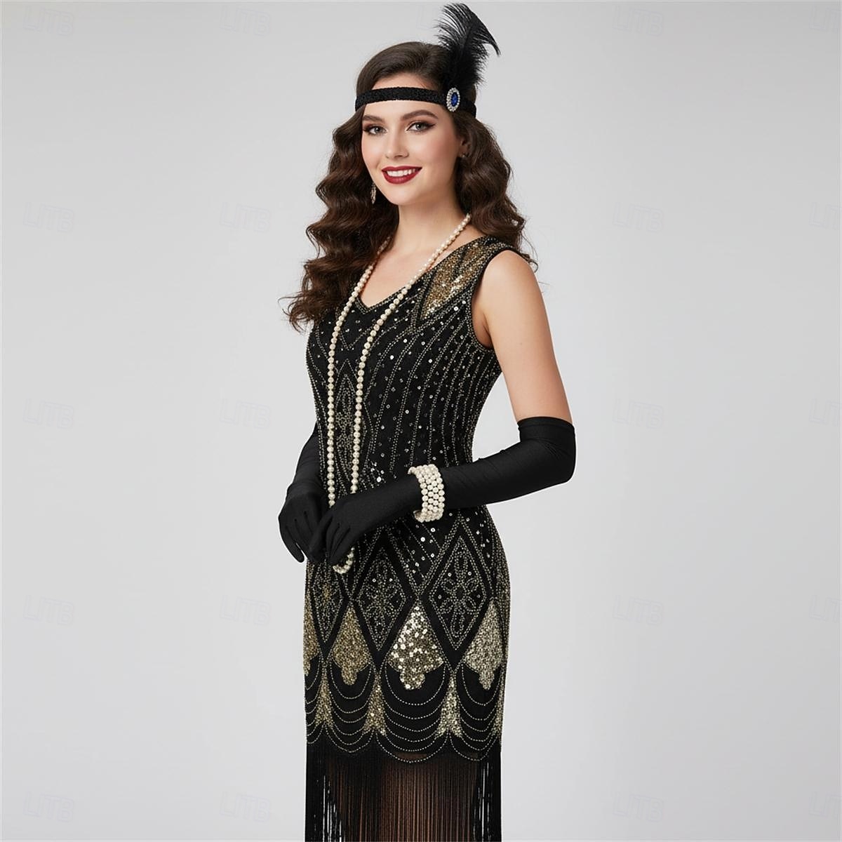 Set Goldene Zwanziger 1920er Knielang Flapper Kleid Outfits Zubehörset mit Zubehör Ärmellos Der große Gatsby Hochzeitsgast Pailletten Quastenfransen Pailletten Quaste V Ausschnitt Kostüm Damen 2026 - $51.99 –P1