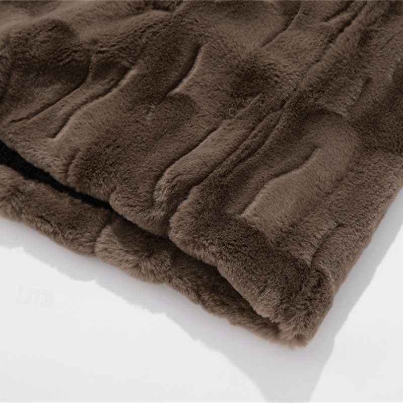 Hombre Chaqueta de Invierno Abrigo de piel sintética Vacaciones Diario Mantiene abrigado Vellón Otoño Invierno Plano Moda Ropa de calle Diseño Largo Negro Marrón Chaquetas 2026 - $75.99 –P7