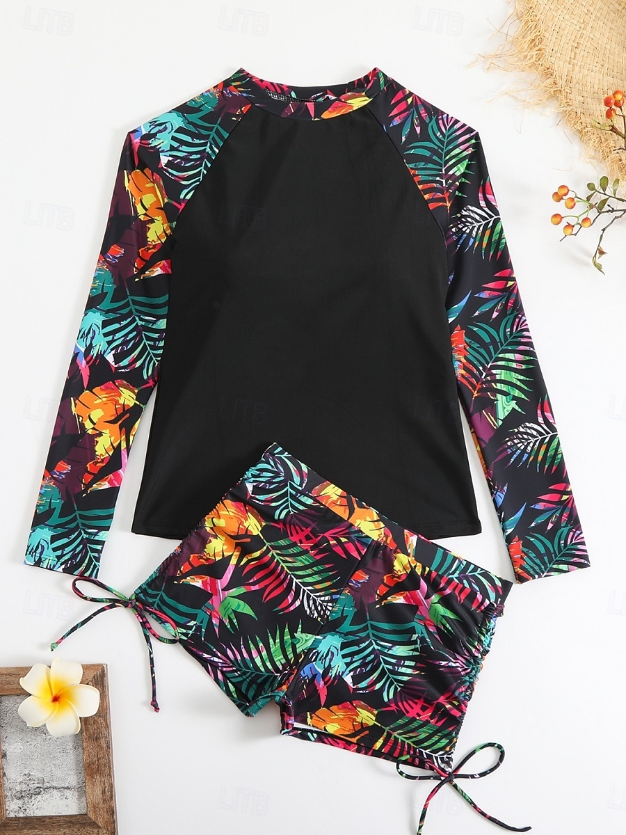 Costume da bagno da donna tankini a 2 pezzi con pantaloni corti arricciati controlla pancia vita alta schiena scoperta abbigliamento da spiaggia per le vacanze costumi da bagno senza maniche a collo del 2026 a $29.99 –P3