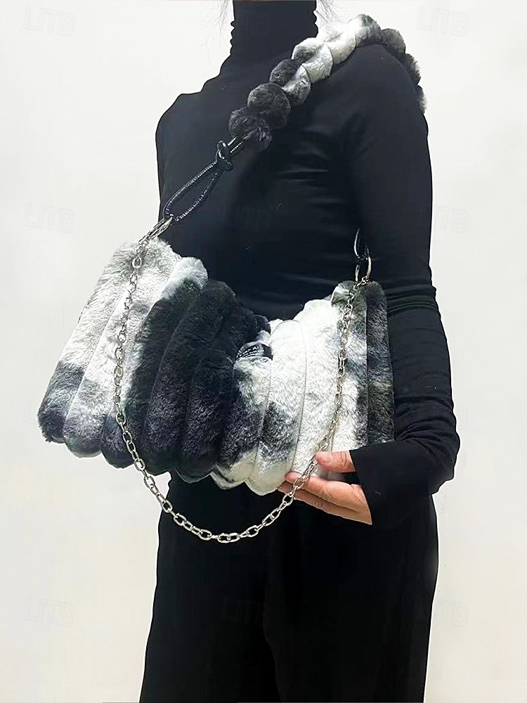 Women's Faux Fur Shoulder Bag, Multi-Color, Versatile Carry Styles, Fashionable Chain Strap, Ideal for Casual & Party Wear 2026 - $19.99 –P5