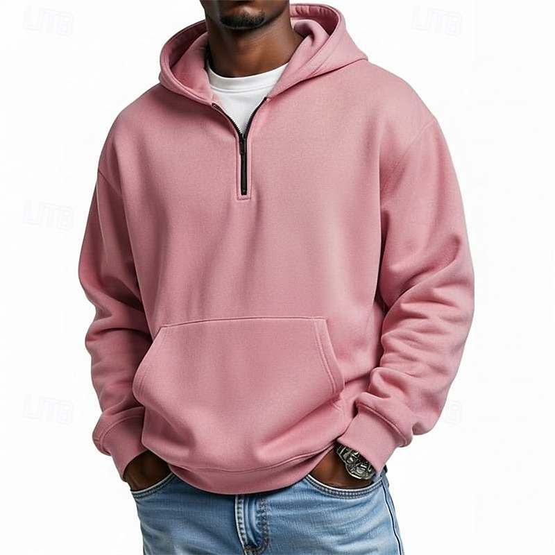 Herre Hattetrøje Genser Hettegenser med glidelås Rosa Militærgrønn Lysegrønn Lyseblå Med hette عادي Lomme Quarter Zip Avslappet Daglig Sport & Utendørs Polyester Gatemote Sportsklær Fritid Høst Vinter 2026 - $37.99 –P8