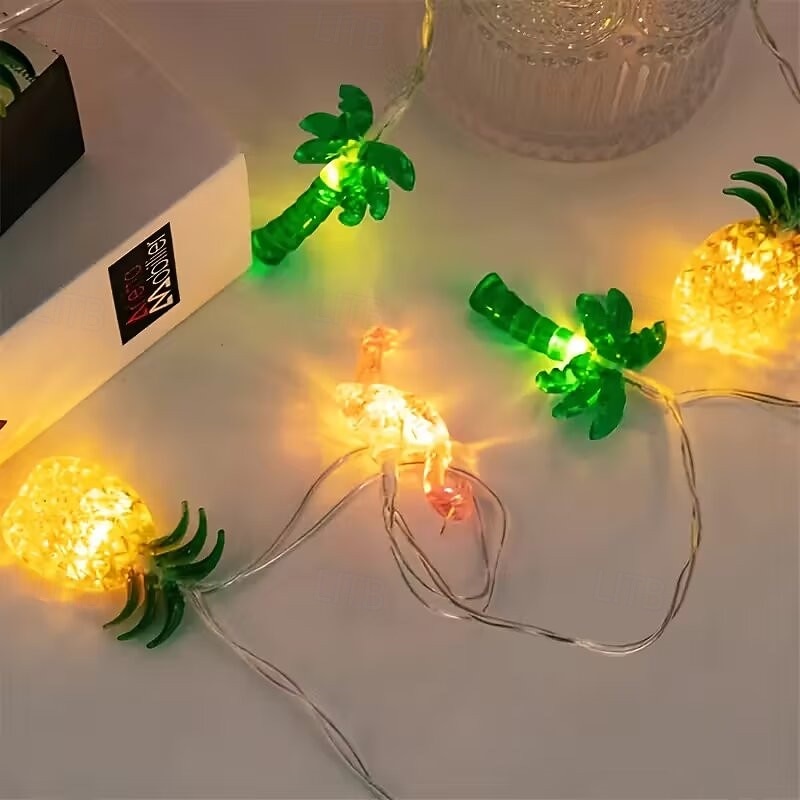 Șnur luminos tropical cu LED-uri, modele de ananas, flamingo, palmieri, luminițe de zână alimentate de baterii AA pentru decorul camerei, iluminat festiv multicolor, iluminat ambiental tematic ideal, 2026 - $17.99 –P4