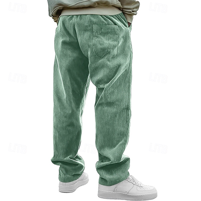 Herr Långbyxor Manchesterbyxor Casual byxor Säckiga byxor Träningsbyxor med raka ben Snörning Elastisk midja Ensfärgat Komfort Fullängd Dagligen Utomhus Streetwear Mode Klassisk Stil Svart Vit 2026 - $25.99 –P1