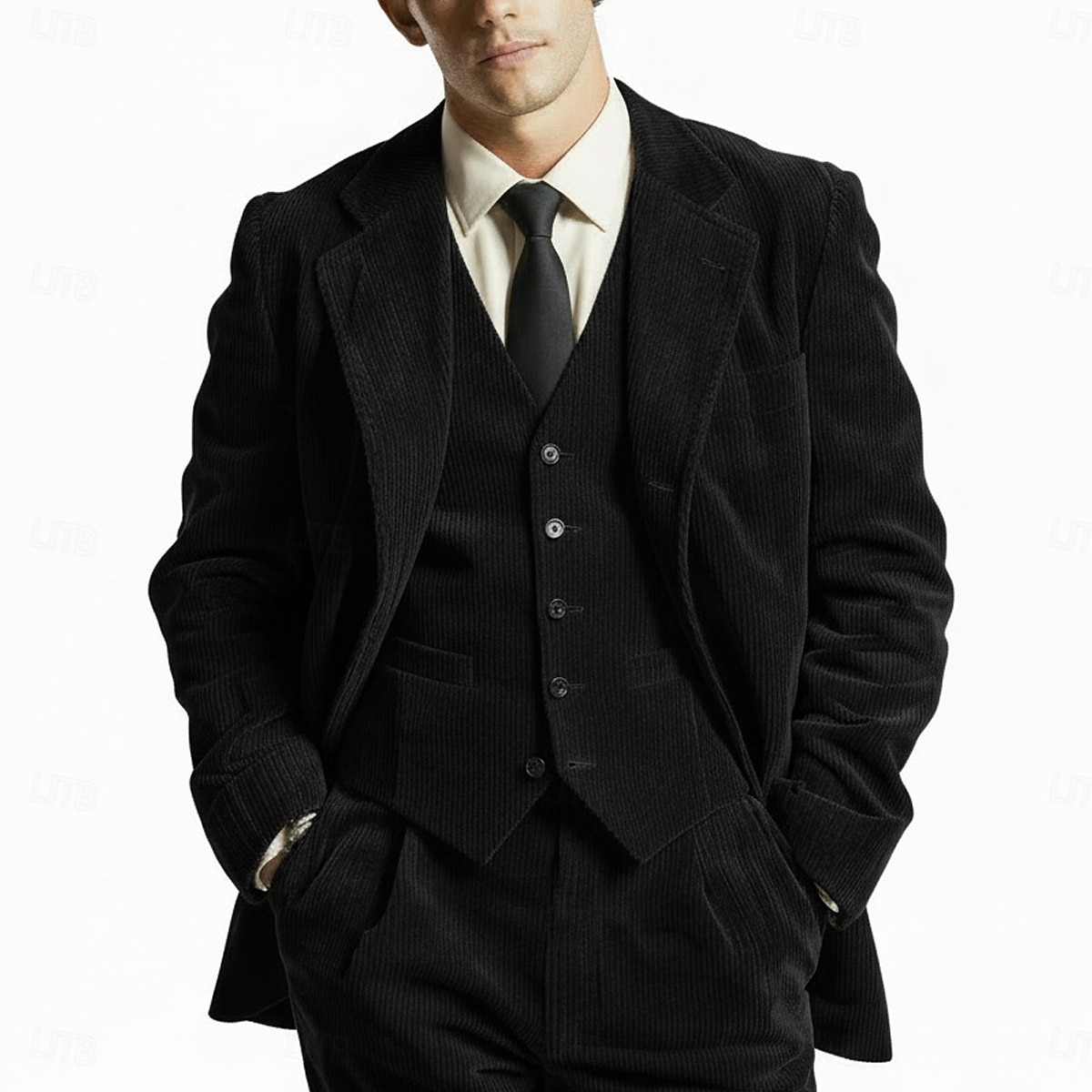 Uomo Abito in velluto a coste Casuale Affari Nero Borgogna Autunno & Inverno Tuta Bavero classico Quotidiano Affari A righe Vestibilità su misura 3 pezzi Monopetto Due Bottoni del 2026 a $139.99 –P5