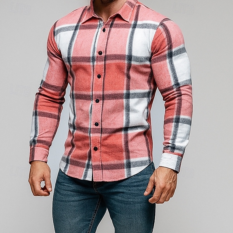 Herren Hemd Flanellhemd Kariertes Hemd Knopfhemd Overshirt Karomuster Outdoor Straße Blau Schwarz Rosa Rote Langarm Revers Frühling & Herbst Bekleidung 2026 - $26.99 –P6
