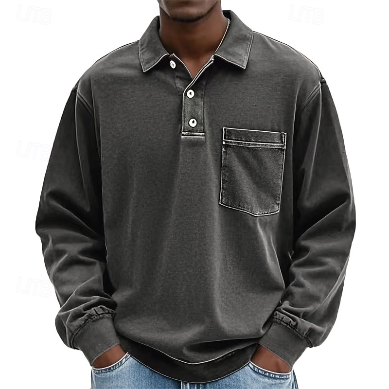 Herren Poloshirts Golfshirt Lässig Straße Revers Langarm Basic Modern Einfach Tasche Knöpfe Frühling Herbst Normale Passform Violett Marineblau Fuchsie Khaki Armeegrün Grau Poloshirts 2026 - $31.99 –P2