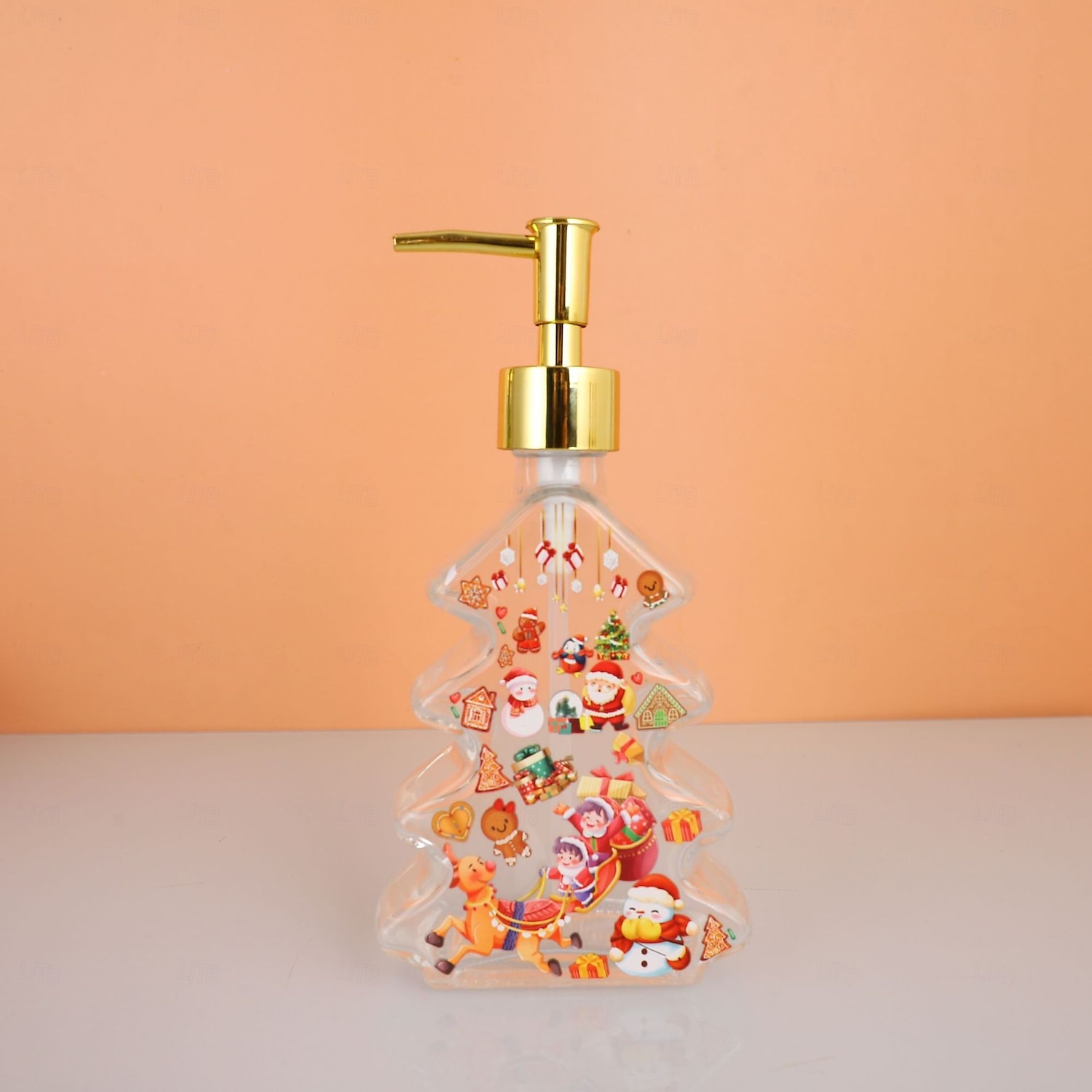 Glass Christmas Tree Hand Pump Dispenser Bottle - 300ml Red/Green Reusable Travel-Sized Soap/Lotion/Cleanser Container with Golden Reindeer Snowflake Design for Kitchen, Bathroom, Office - Durable 2026 - $6.99 –P14