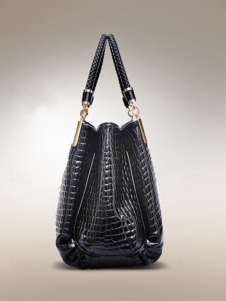 Damhandväska i konstläder med krokodilprägling, julklar, finns i rött, blått och svart – snygg vinteraxelväska med justerbar rem och gulddetaljer 2026 - $26.99 –P5