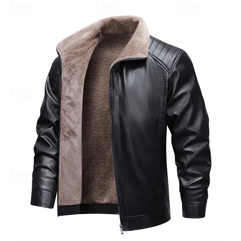 Men's Faux Leather Jacket Winter Jacket Fleece Jacket Casual Jacket Outdoor Casual Thermal Warm Pocket Fall Winter Plaid Streetwear Casual Hooded Regular Black Brown Jacket 2026 - $37.99 –P4