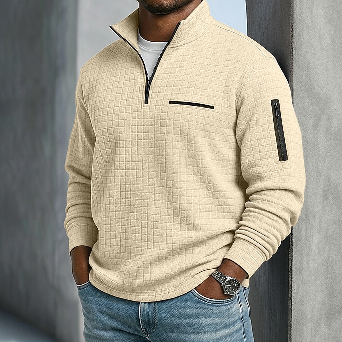 Męskie Koszulki polo waflowe Teksturowany Codzienny Sport i turystyka Quarter Zip Długi rękaw Moda Wygodny Zapiąć na zamek błyskawiczny Kieszeń Jesień i zima Wiosna i jesień Między sezonami Czarny 2026 - $24.99 –P9