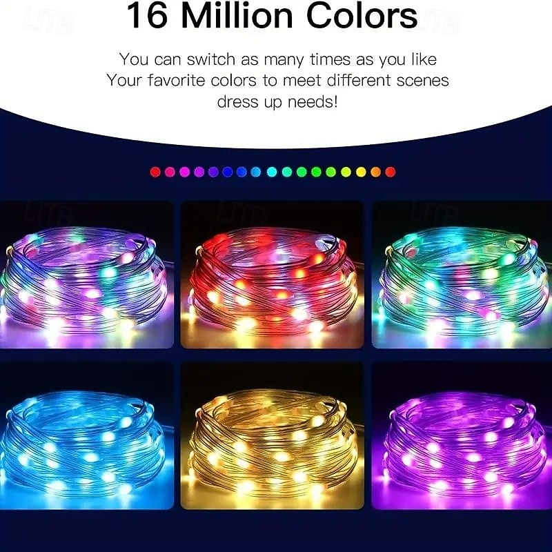 Smart Remote Control LED Fairy String Lights Support App Control USB Power Supply 200/100/50 LEDs Music Synchronization RGB Color Changing forWedding Home Bedroom Party Holiday Decoration 2026 - $25.99 –P8