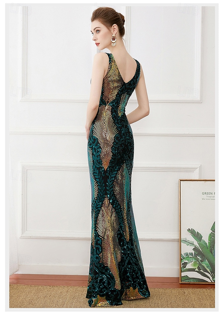 Roaring 20s 1920s Floor Length Dress Evening Dress Party Costume Sleeveless The Great Gatsby Sequin V Neck Fancy Dress Women's Christmas New Year Evening Party Party Wedding Adults Dress 2026 - $78.99 –P4