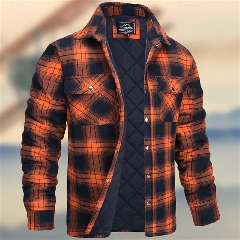 Herren Wintermantel Hemdjacke Freizeitjacke Outdoor Lässig Thermowarm Tasche Herbst Winter Herbst Winter Karomuster Streetwear Täglich Umlegekragen Regulär Weiß Burgunderrot Marineblau Himmelblau 2026 - $59.99 –P1