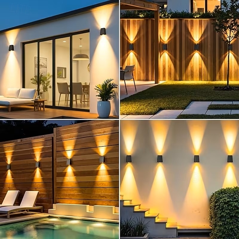 1ks venkovní solární nástěnné světlo s horním a spodním osvětlením, venkovní nástěnné solární světlo na terasu, zahradu, garáž, verandu a silnici, vánoční, svatební, sváteční, venkovní krajinářské 2026 - $25.99 –P8