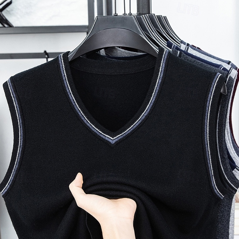 Herren Pullunder Kleid Pullover Pullover Weste Strickpullover Gerippt Stricken Normale Oberteile Gestrickt Einfach V Ausschnitt Mode Lässig Urlaub Alltagskleidung Bekleidung Herbst Winter Schwarz Rote 2026 - $25.99 –P1
