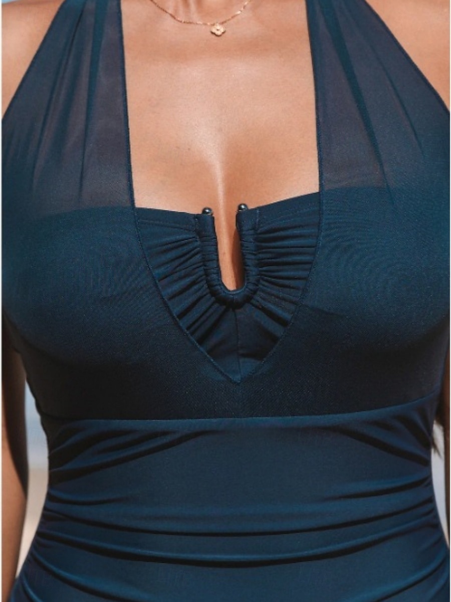 Women's One Piece Swimsuit Slimming Ruched Sexy Cutout Monokini Tummy Control High Waist Slim Backless Vacation Beach Wear Solid Color Halter Neck Sleeveless Bathing Suits 2026 - $25.99 –P2