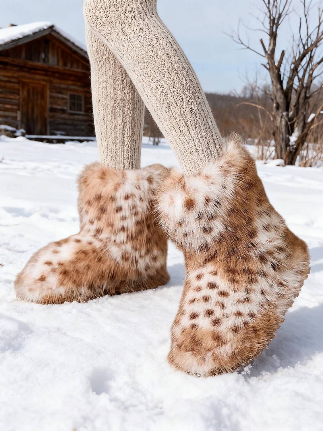 Women's Leopard Print Faux Fur Snow Boots - Cozy Winter Booties with Soft Faux Fur Lining, Stylish and Warm for Cold Weather and Outdoor Activities 2025 - $29.99 –P4