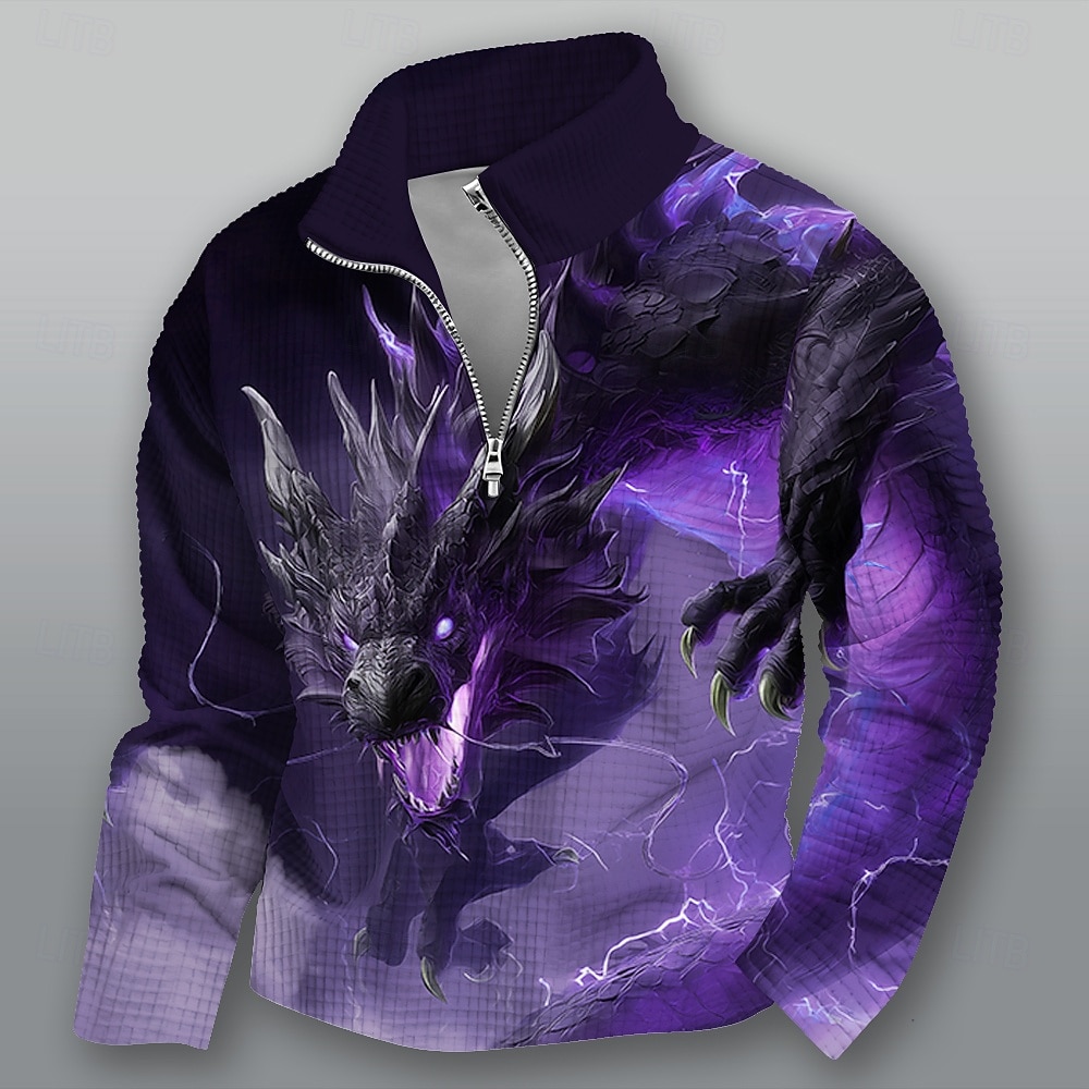 Homme Dragon Gauffré Sweatshirt Quotidien Classique Occasionnel Fantaisie Col montant Zip quart Extérieur Maison Bureau Travail Bleu Violet Vert Zip Up Automne Hiver Designer S M L XL XXL XXXL de 2026 ? $28.99 –P2
