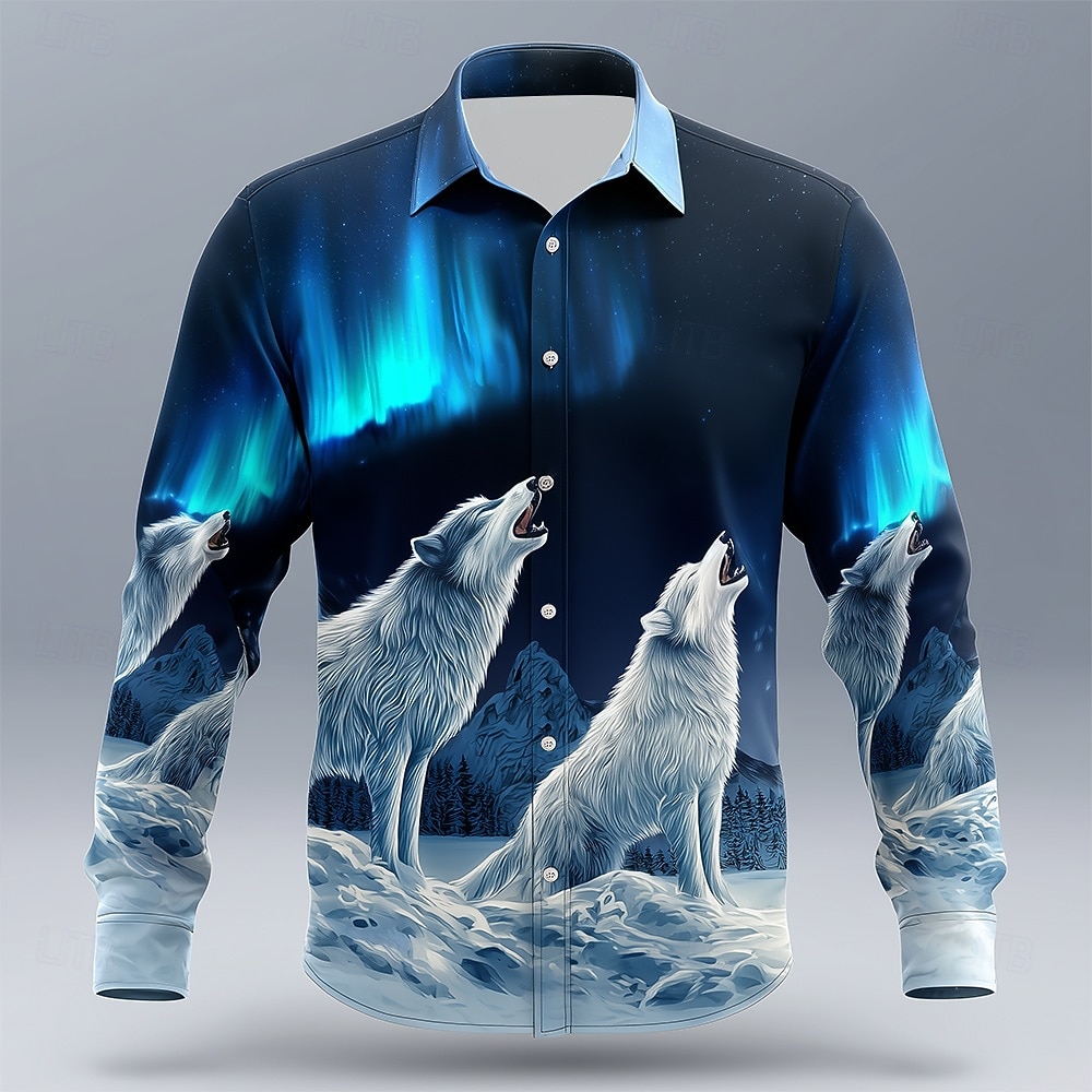 Per uomo Animale Lupo Aurora Camicia Camicia con Bottoni Manica Lunga Vintage Retrò Casuale All'aperto Caccia Primavera Autunno Collo ripiegato Stampa 3D camicie con colletto Blu scuro#1 Blu scuro del 2026 a $27.99 –P1