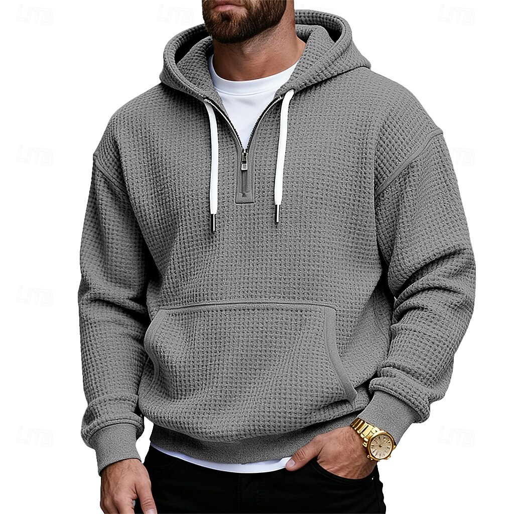 Per uomo Felpa con cappuccio Felpa con cappuccio a nido d'ape Felpa con cappuccio e zip corta Blu marino Grigio chiaro Grigio scuro Azzurro Con Cappuccio Semplice Tasca a marsupio Testurizzato Sport del 2026 a $28.99 –P2