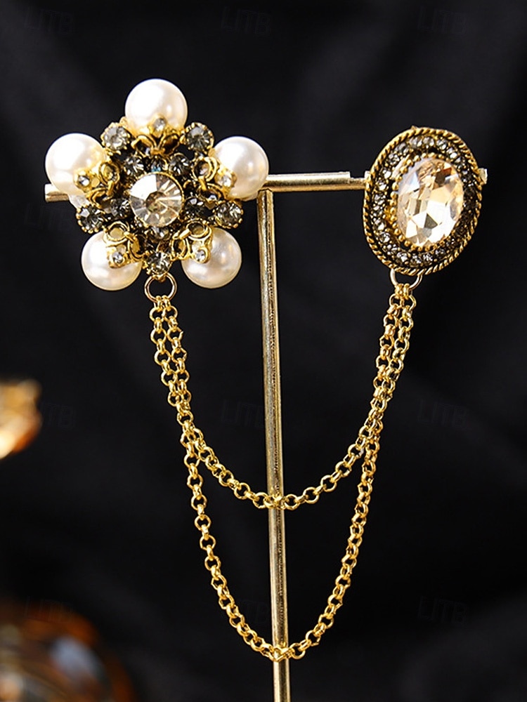 Men's Christmas Brooch Set - Elegant Alloy Material with Multi-Colored Gems and Pearls, Festive Chain Design for Suits, Parties and Holiday Occasions 2026 - $9.99 –P9