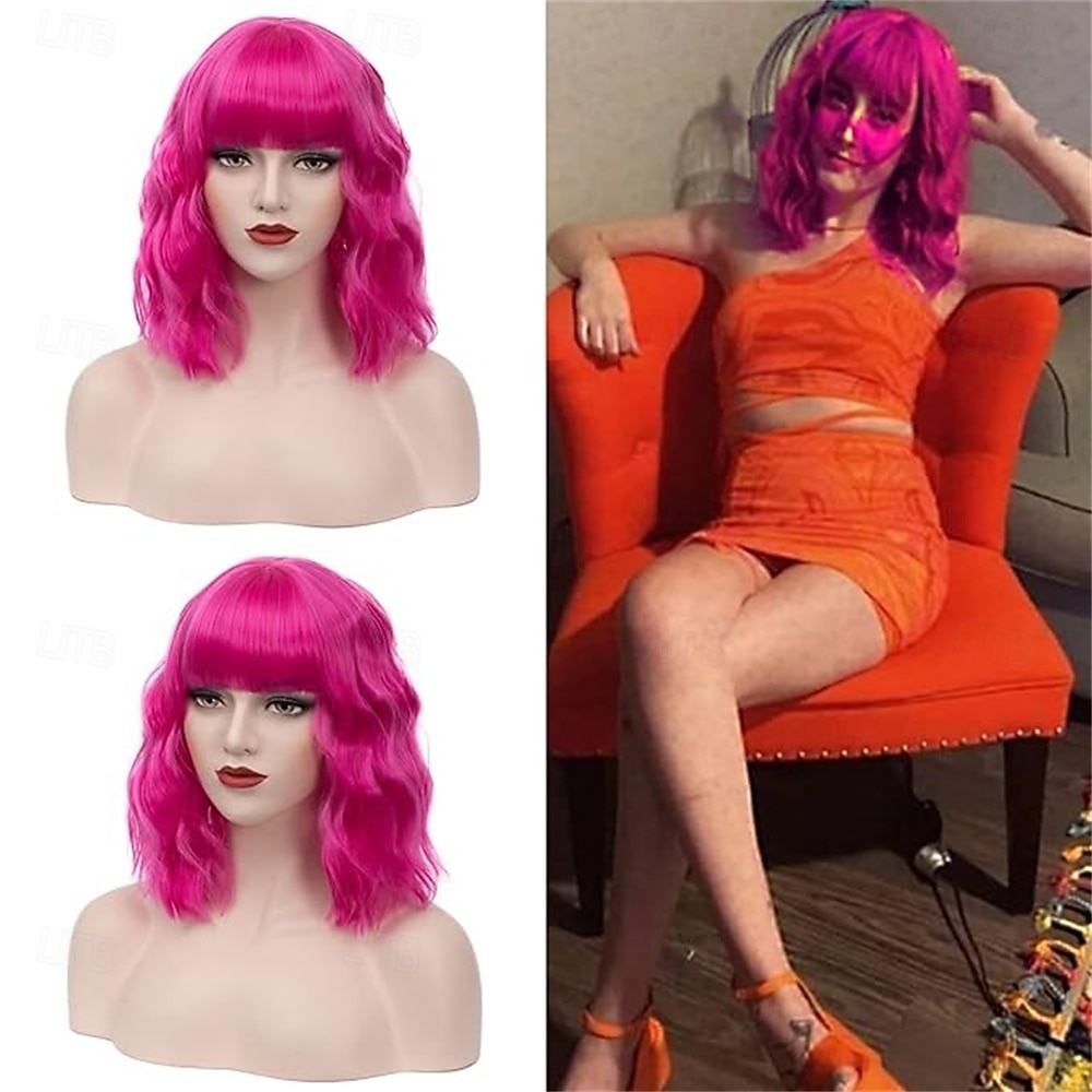 Carnival Wig 2026 Pink Red Blue Curly Short Synthetic Festival Wig Mardi Gras Parade Cosplay Costume Hair for Women 2026 - $21.99 –P7