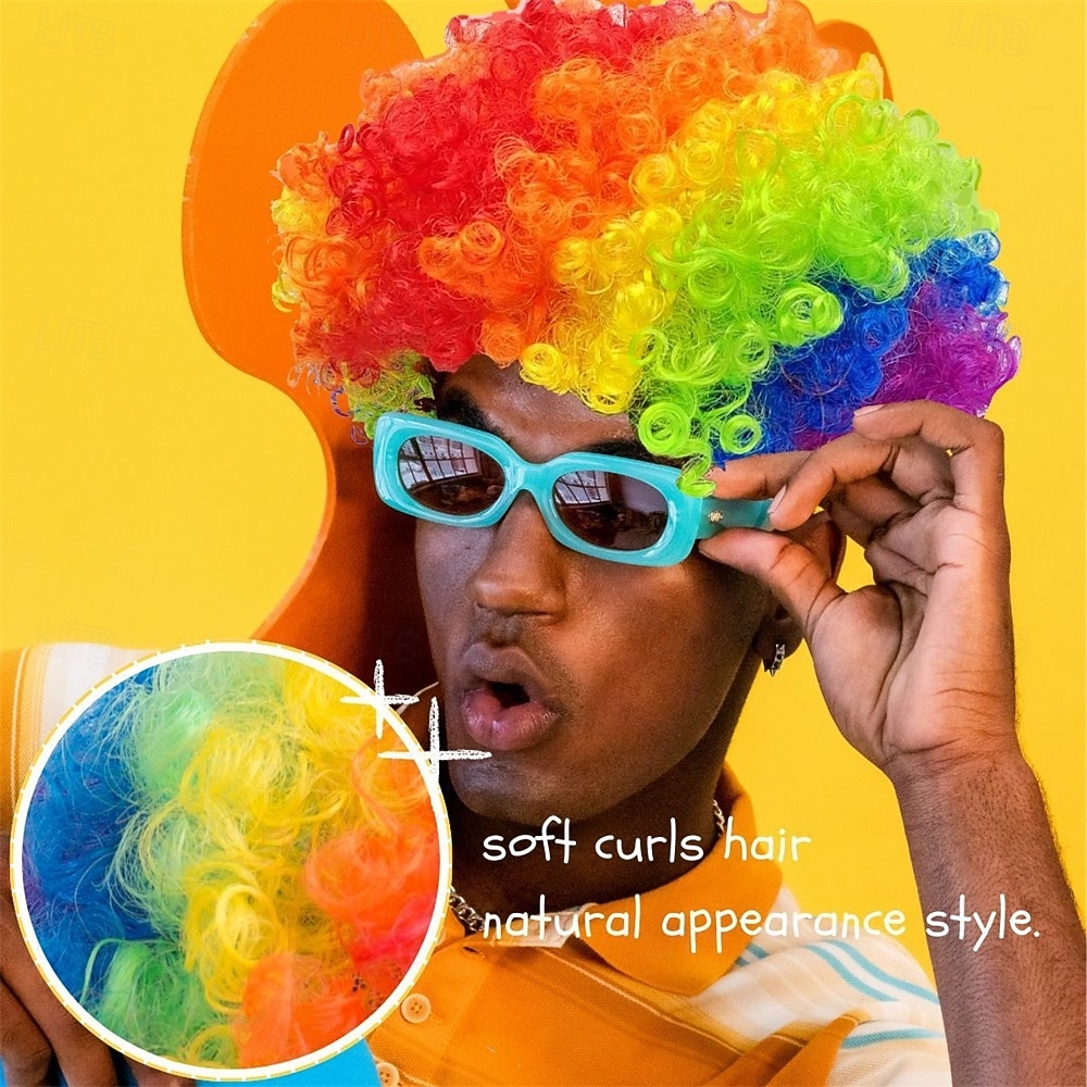 Carnival Wig 2026 Pink Red Black Curly Afro Short Synthetic Festival Wig Mardi Gras Parade Cosplay Costume Hair for Men 2026 - $11.49 –P3