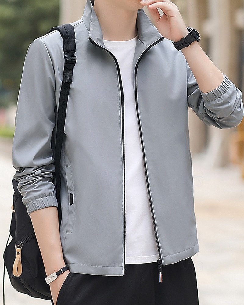 Homme Couleur Unie Veste zippée blouson aviateur Manteaux décontractés Printemps & Automne avec poches manche longue Athleisure Imperméable Léger Salle de sport Randonnée Course Entraînement Noir de 2026 ? $28.99 –P8