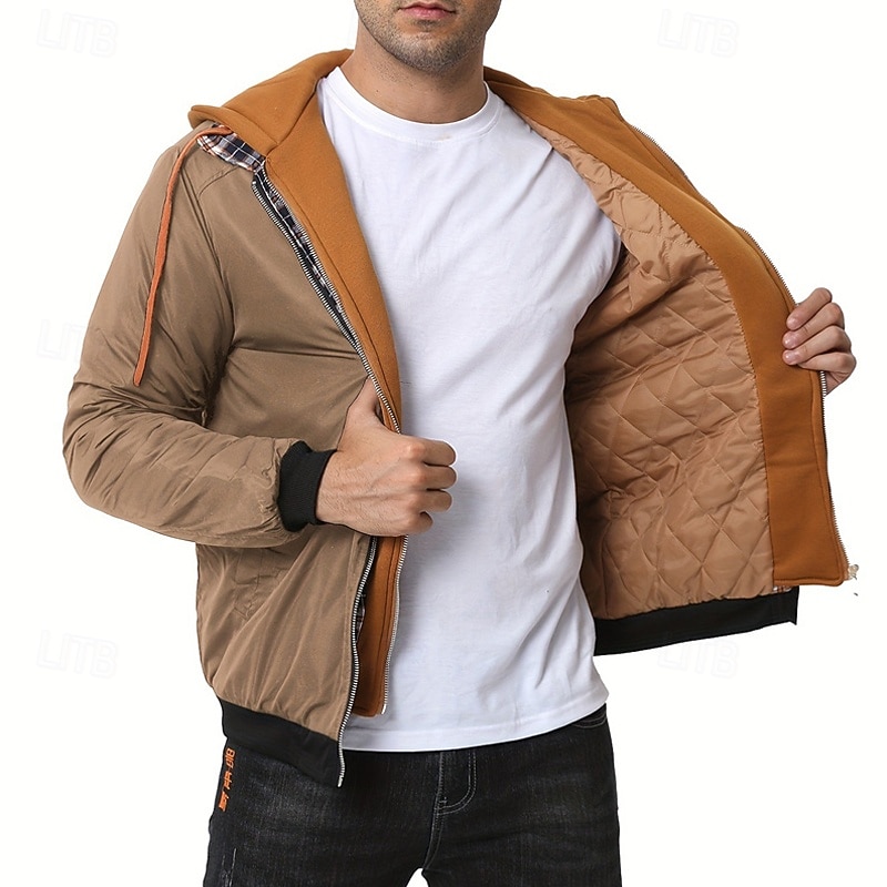 Men's Winter Jacket Casual Jacket Hoodied Jacket Outdoor Casual Pocket Quilted Winter Fall & Winter Color Block Streetwear Daily Hooded Regular Black Burgundy Navy Blue Khaki Army Green Jacket 2026 - $53.99 –P3