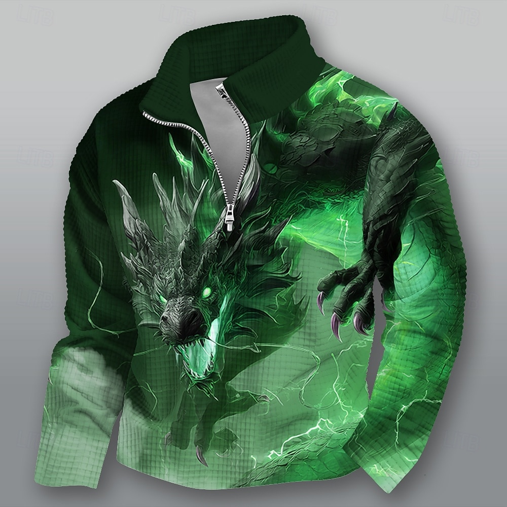 Homme Dragon Gauffré Sweatshirt Quotidien Classique Occasionnel Fantaisie Col montant Zip quart Extérieur Maison Bureau Travail Bleu Violet Vert Zip Up Automne Hiver Designer S M L XL XXL XXXL de 2026 ? $28.99 –P3