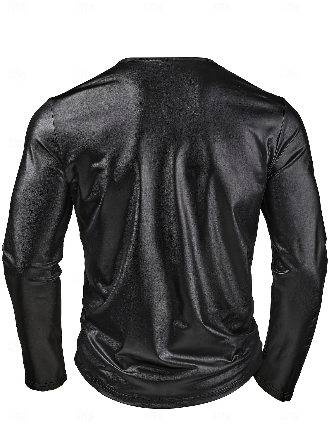 Camiseta de piel sintética para hombre, manga larga, cuello redondo, ideal para invierno y primavera. &Camiseta negra informal de punto de color liso para hombre, ideal para otoño y todas las 2026 - $29.99 –P5