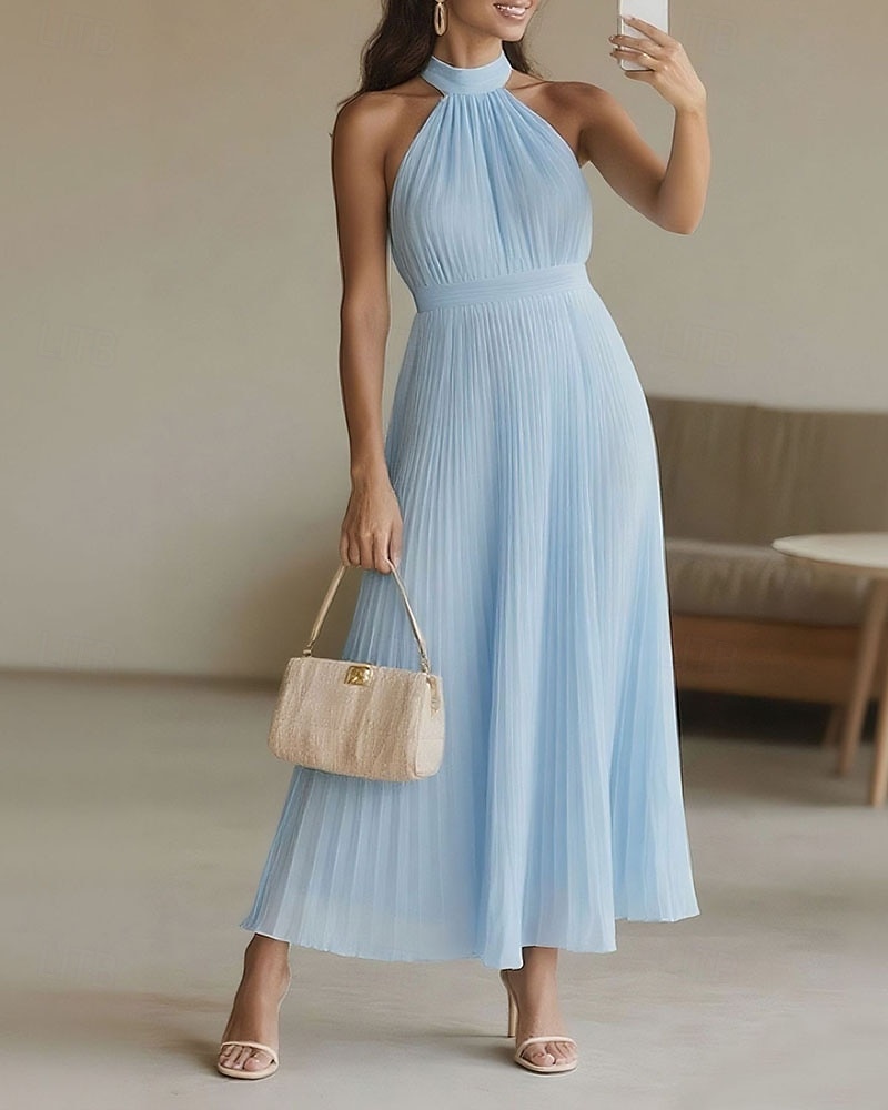 Per donna Abito Lungo Maxi Abito Tubino Vestito in Chiffon Abito con Collo Allacciato Elegante Moda Moderno Quotidiano Ufficio Vacanza Vestibilità regolare Semplice Senza Maniche All'americana Blu del 2026 a $41.99 –P1