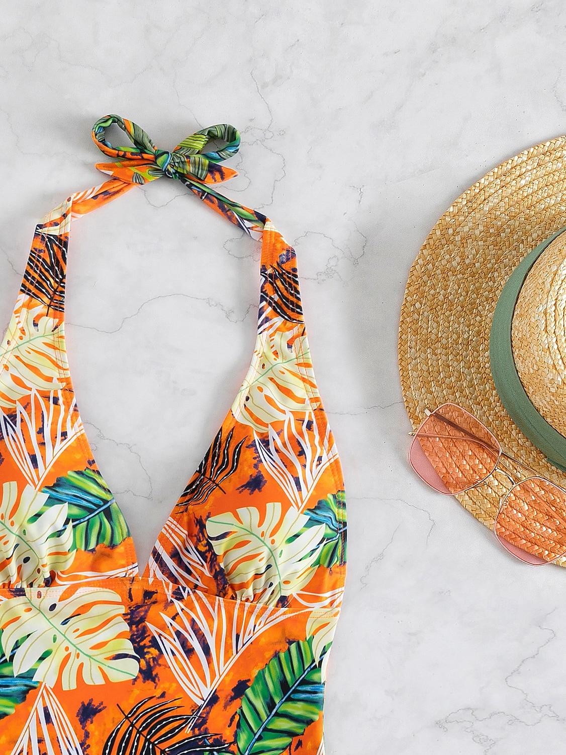 Costume da bagno tankini da donna 2 pezzi arricciato palmo cheeky controllo pancia vita alta slinguato senza schiena vacanza in spiaggia scollatura a halter floreale senza maniche del 2026 a $22.99 –P1