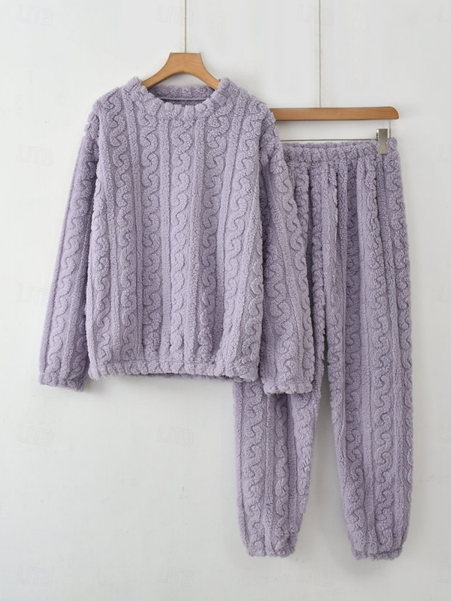 Női Pizsama Alkalmi Kényelmes Tiszta szín Rugalmas derék Nadrág Otthon Napi Hosszú ujj Terített nyak Fehér Rubin Sötétkék Bíbor Khakizöld Tavasz Ősz Tél Laza öltözet 2026 - $24.99 –P3