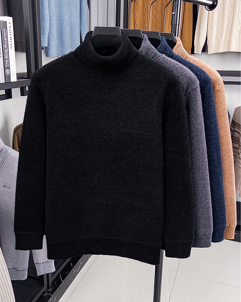 Herren Pullover Fleece Pullover Strickpullover Gerippt Stricken Normale Oberteile Gestrickt Einfach Rollkragen Mode Basic Urlaub Alltagskleidung Bekleidung Herbst Winter Schwarz Marineblau M L XL 2026 - $35.99 –P11