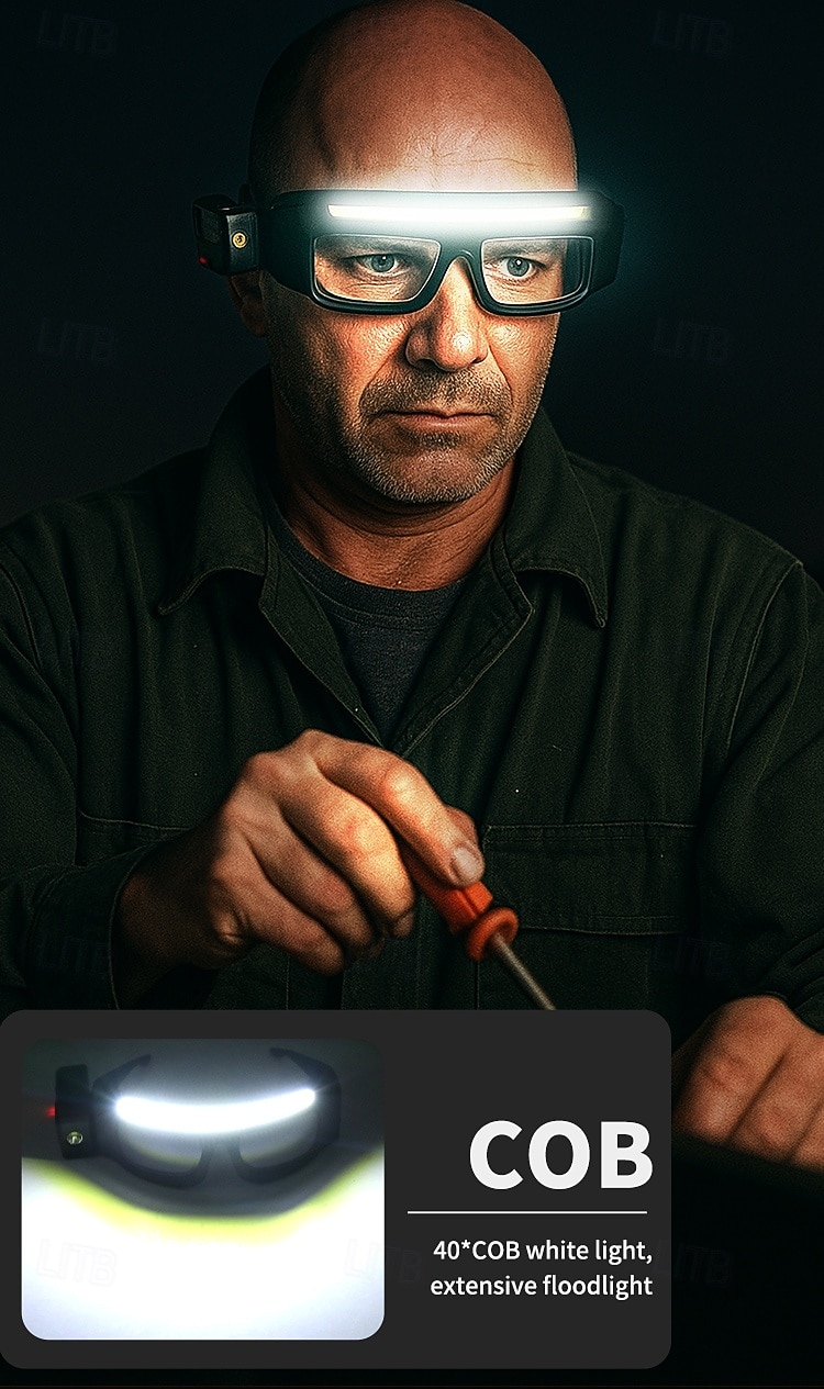 LED-koplampbril - USB-C-oplaadbaar IPX4-waterbestendig Bewegingssensoractivering 3 verlichtingsmodi Verstelbare pootjes Geschikt voor hardlopen, fietsen en buitenactiviteiten 2026 - $31.99 –P3