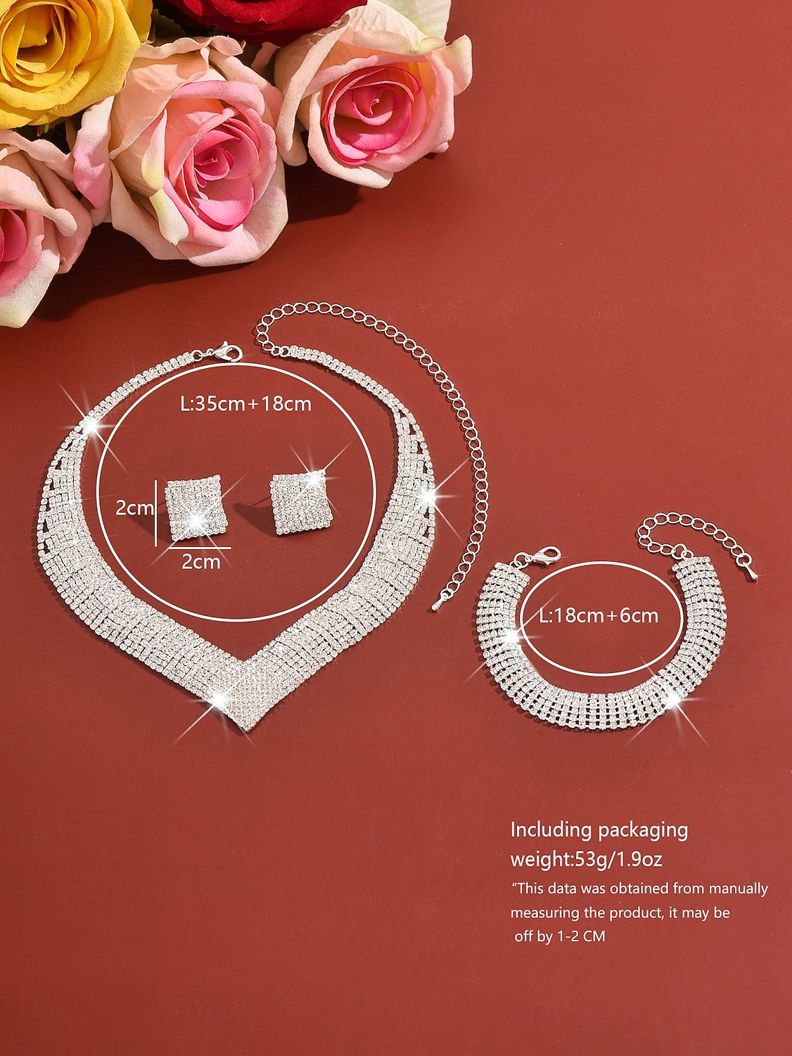 Conjunto de joias femininas douradas com strass - colar e pulseira deslumbrantes e brilhantes &Brincos, acessórios glamorosos para festas de casamento e eventos noturnos. &eventos especiais de 2026 por $24.99 –P1