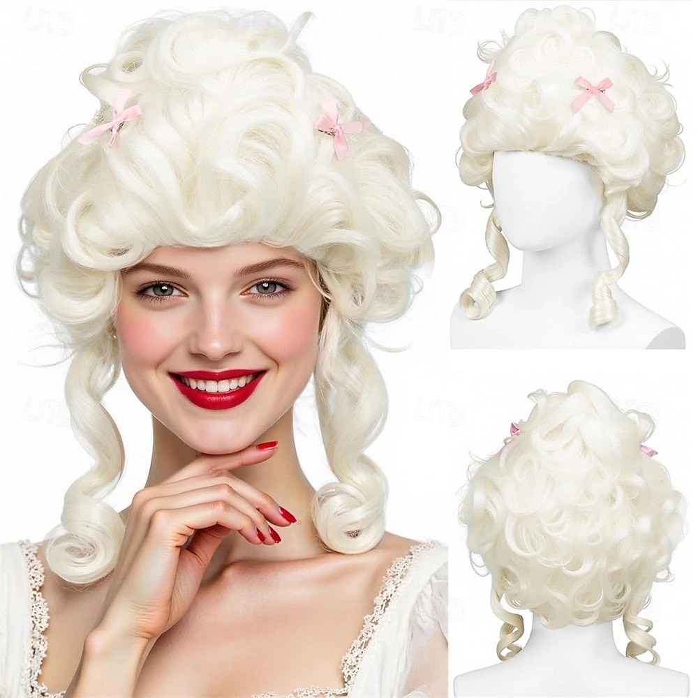 Parrucca Platino Biondo Corto Riccia a Torre Vittoriana Parrucca Cosplay per Festa di Carnevale del 2026 a $21.99 –P1