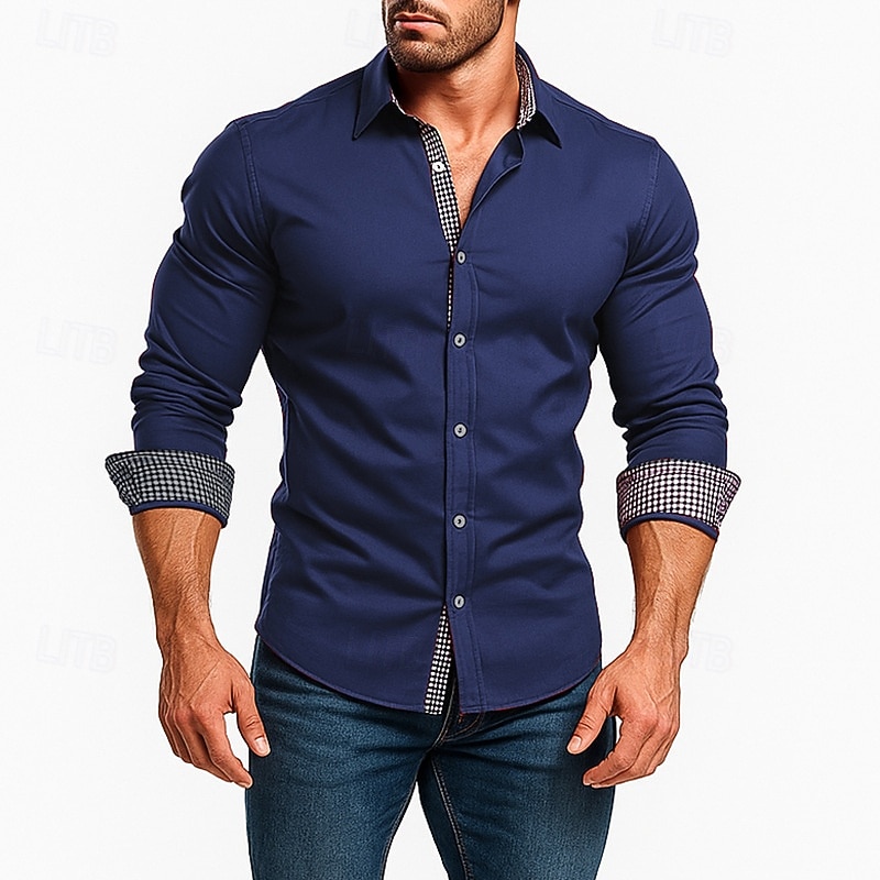 Men's Shirt Dress Shirt Casual Shirt Button Up Shirt Plain Formal Wedding Blue White Red Long Sleeve Lapel Summer Spring Clothing Apparel Patchwork 2026 - $26.99 –P6