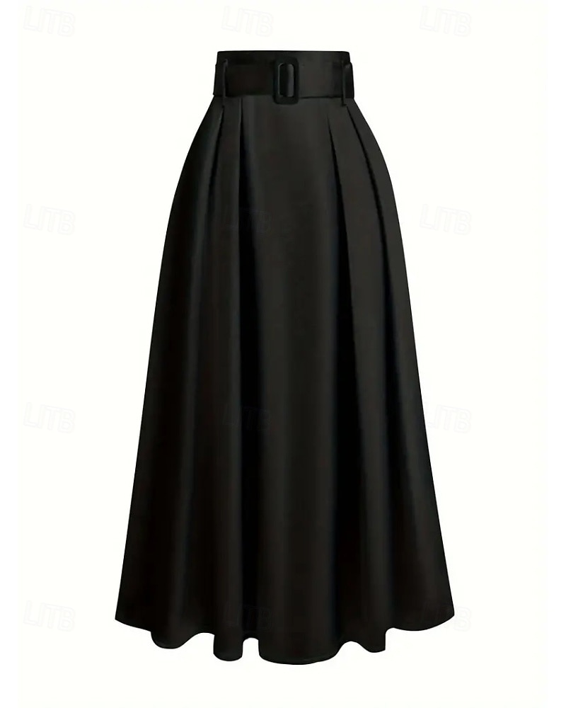 Mujer Faldas de satén Moda Maxi Alta cintura Faldas Plano Plisado Microelástico Diario Cita Vino Negro Rosa Verde Oscuro Primavera 2026 - $29.99 –P4