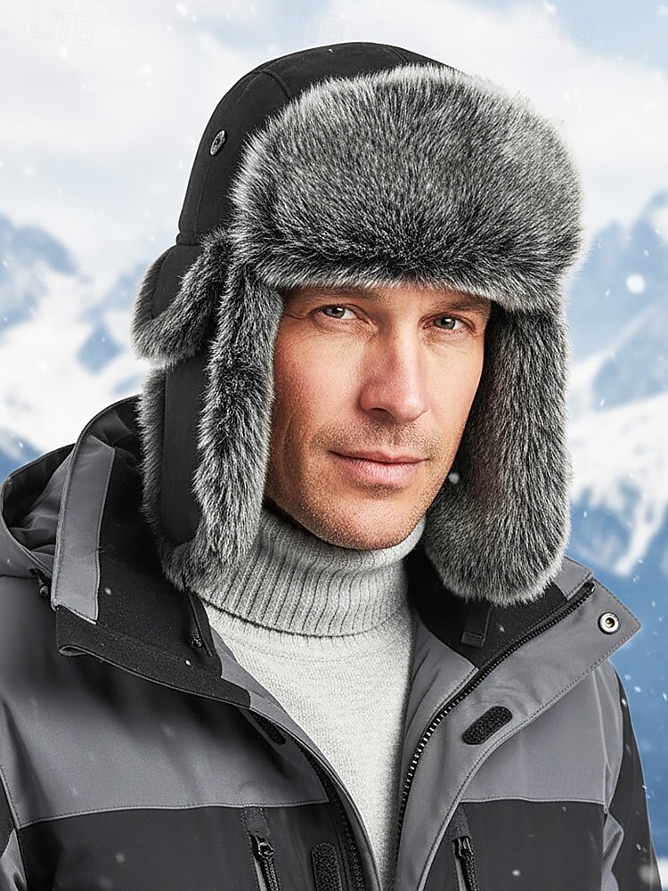 Chapeau trappeur en fausse fourrure pour homme, chaud et élégant, disponible en noir et marron, parfait pour les temps froids et les activités hivernales en extérieur. de 2026 ? $24.99 –P3
