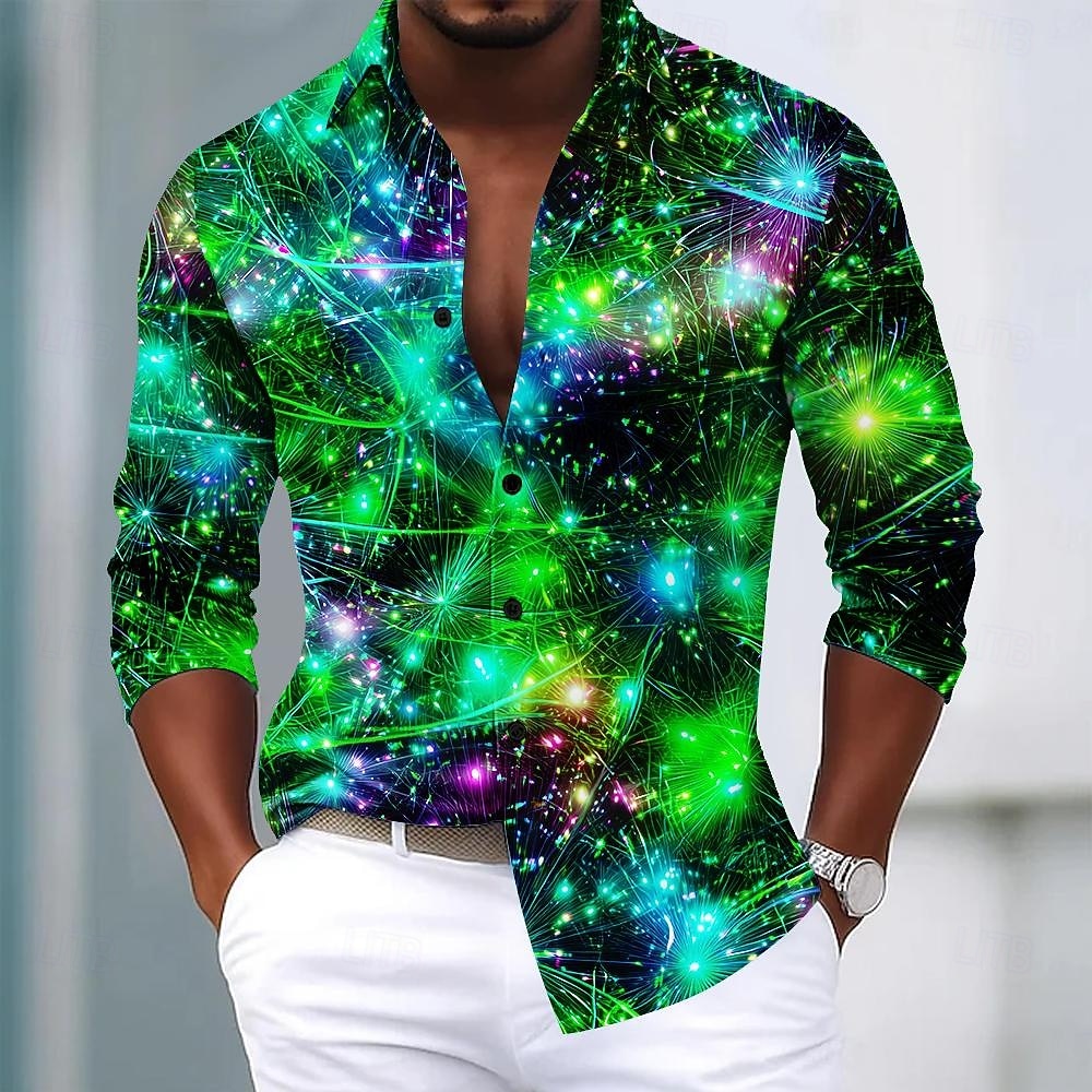 green emerald velvet dress Men's Christmas Print Regular Fit Long Sleeve Shirt – joliplacard main image 1